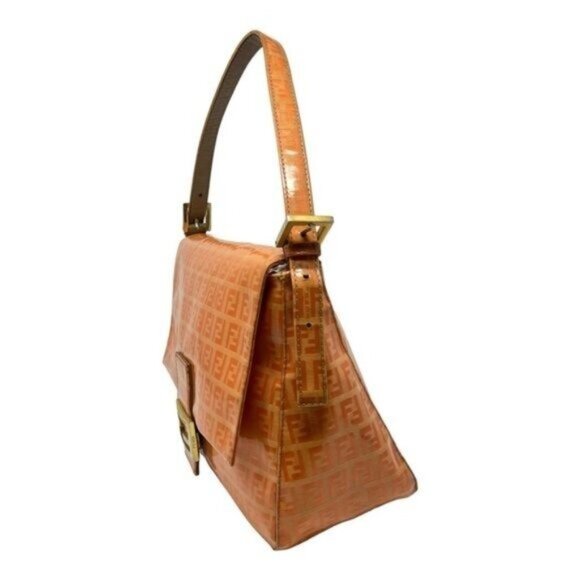 Fendi Zucchino Mama Forever Patent Leather Orange Baguette Shoulder Bag - Picture 2 of 16